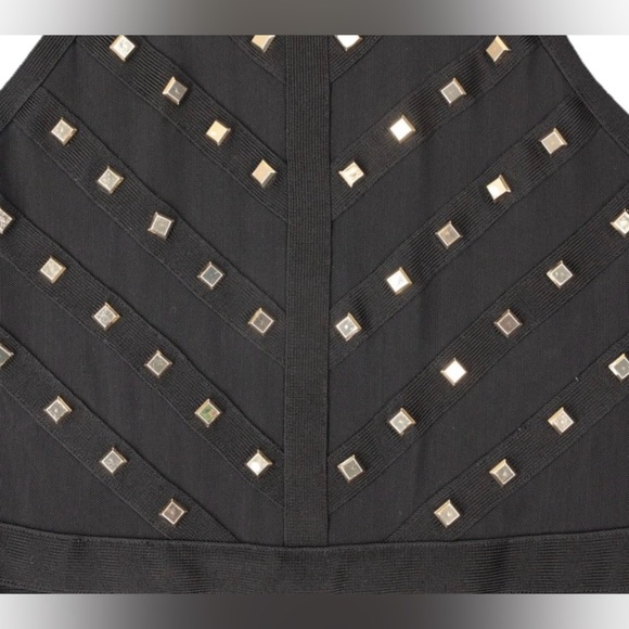 Womens Halter Neck Caging Stud Mesh  Bandage Black Gold Dress sz XS Sexy Mini - Picture 3 of 9